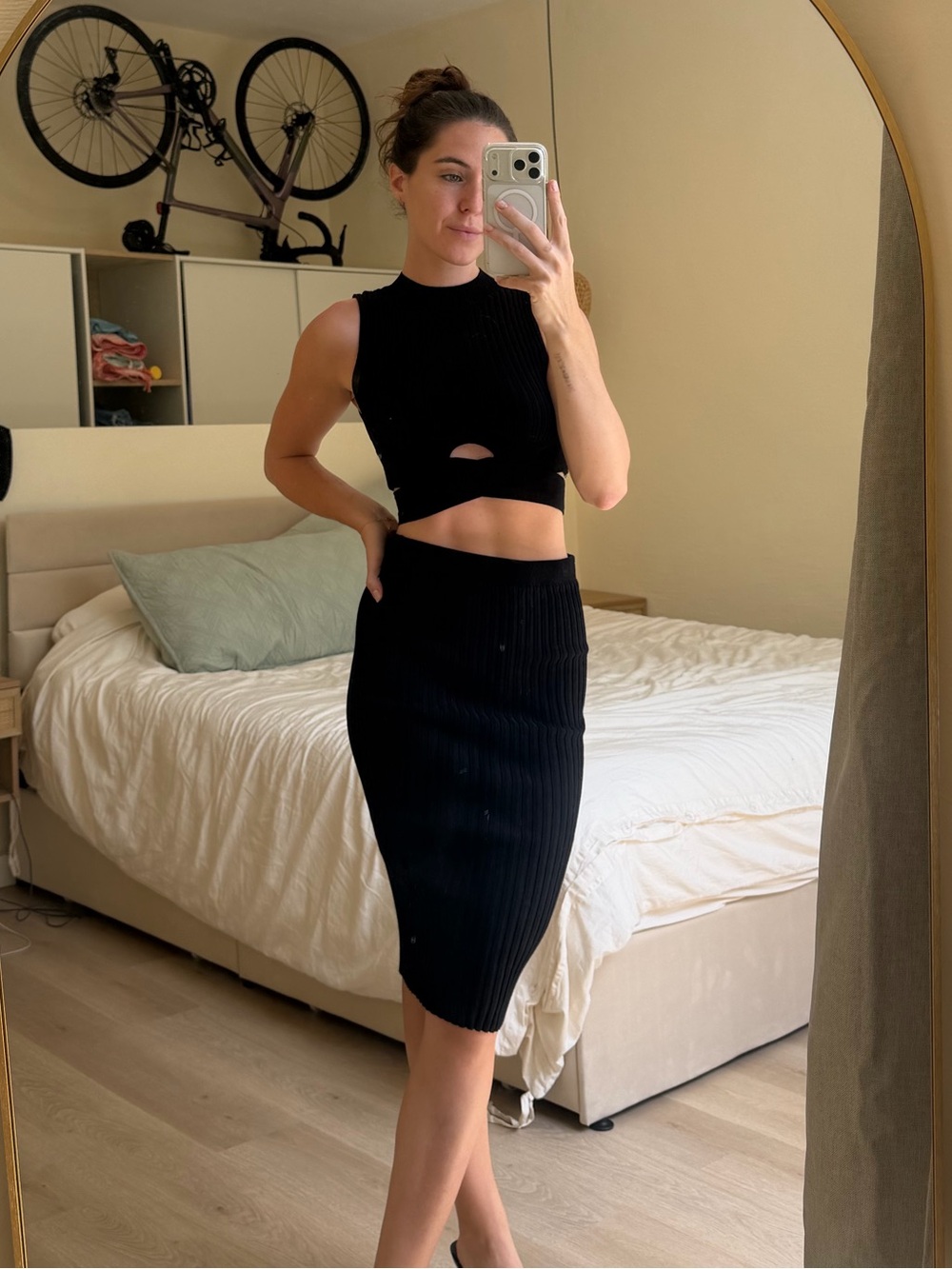 privy Black Ribbed Midi Skirt Set